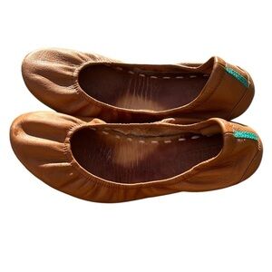 Tieks classic brown leather and teal detail ballet flat
